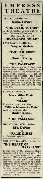 Empress Theatre - April 5 1922 Ad